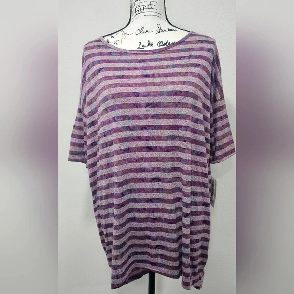 LulaRoe Irma Striped Purple Multicolor High Low Tunic Top Size Small NWT - Picture 1 of 10